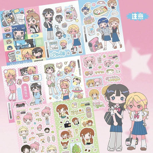 Foglio di adesivi di stile giapponese kawaii per diari di ragazze, adesivi decorativi con personaggi dei cartoni animati per scrapbooking/organizer, forniture scolastiche