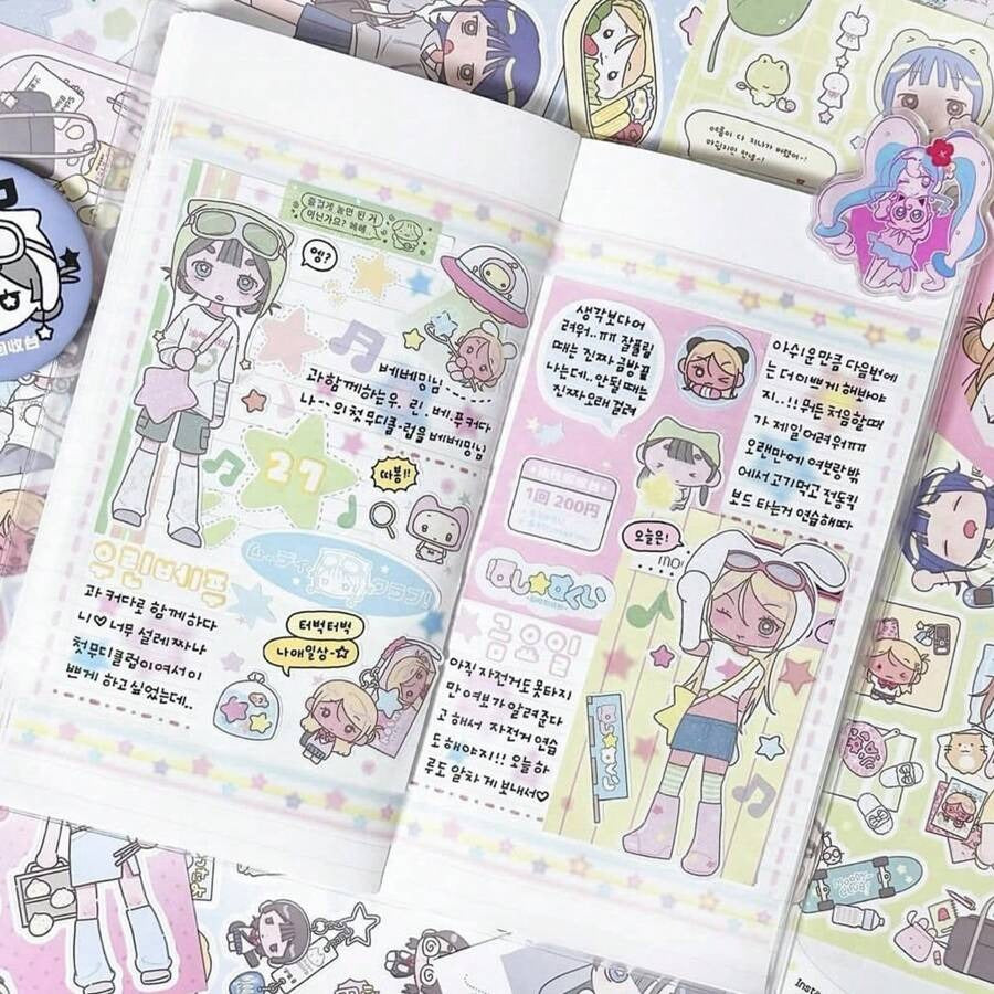 Foglio di adesivi di stile giapponese kawaii per diari di ragazze, adesivi decorativi con personaggi dei cartoni animati per scrapbooking/organizer, forniture scolastiche