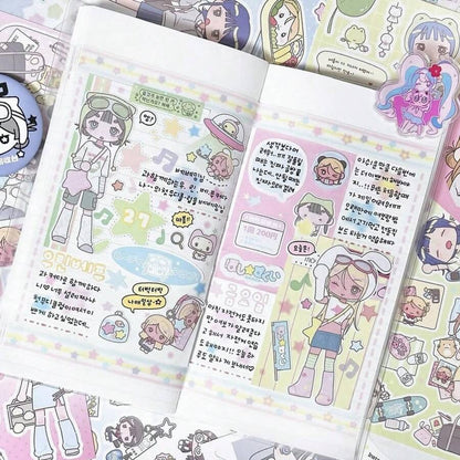 Foglio di adesivi di stile giapponese kawaii per diari di ragazze, adesivi decorativi con personaggi dei cartoni animati per scrapbooking/organizer, forniture scolastiche