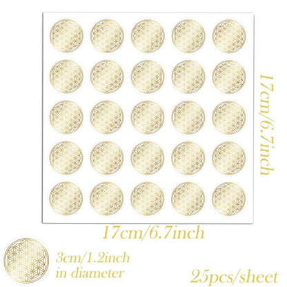 Adesivi Fiore della Vita, Adesivi Fiore della Vita in oro, Adesivi rotondi in PVC autoadesivo, Trasparente cristallino gioielli adesivi, Superficie scintillante per cover di telefono, diari, buste, borracce, valigie, computer