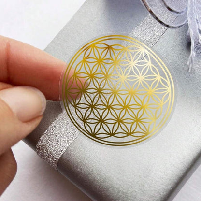 Adesivi Fiore della Vita, Adesivi Fiore della Vita in oro, Adesivi rotondi in PVC autoadesivo, Trasparente cristallino gioielli adesivi, Superficie scintillante per cover di telefono, diari, buste, borracce, valigie, computer