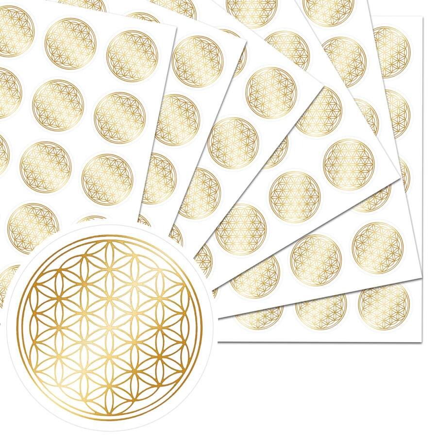 Adesivi Fiore della Vita, Adesivi Fiore della Vita in oro, Adesivi rotondi in PVC autoadesivo, Trasparente cristallino gioielli adesivi, Superficie scintillante per cover di telefono, diari, buste, borracce, valigie, computer