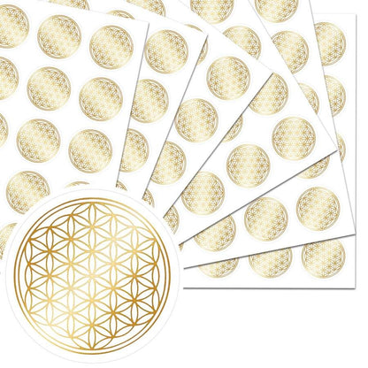 Adesivi Fiore della Vita, Adesivi Fiore della Vita in oro, Adesivi rotondi in PVC autoadesivo, Trasparente cristallino gioielli adesivi, Superficie scintillante per cover di telefono, diari, buste, borracce, valigie, computer