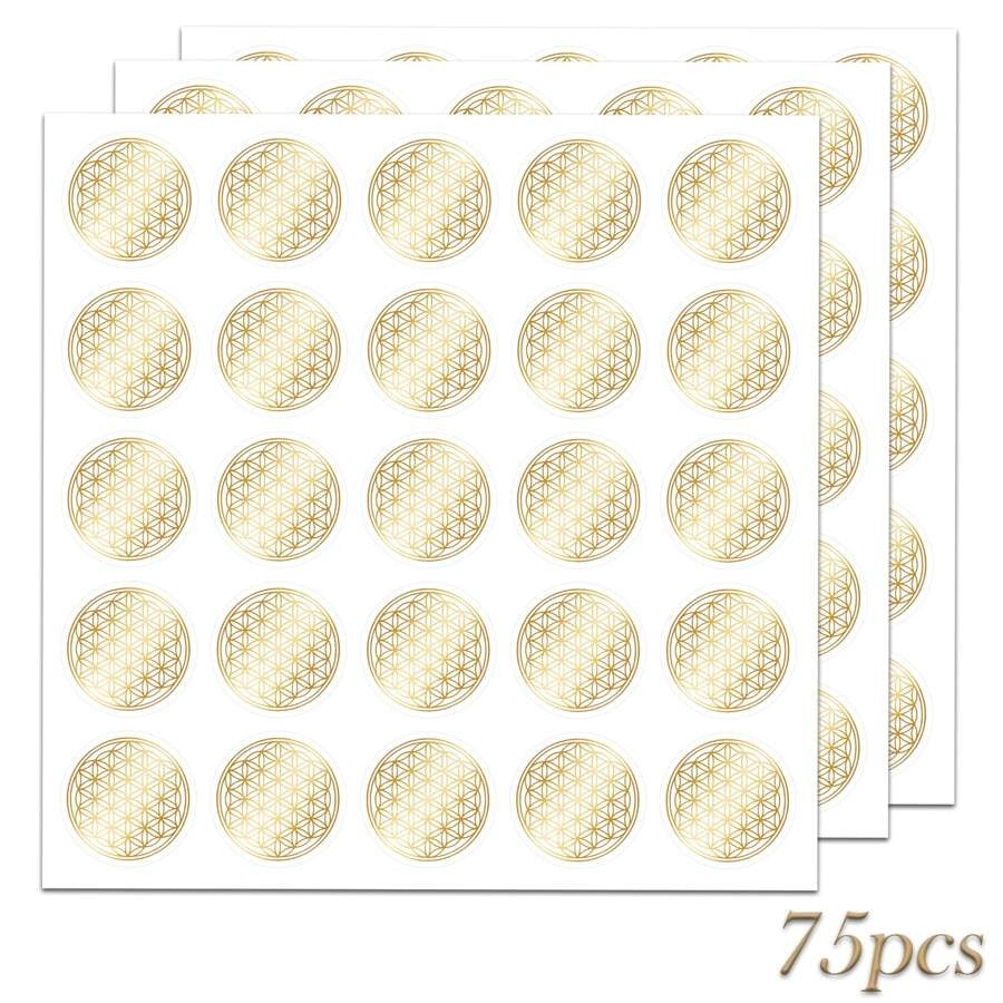 Adesivi Fiore della Vita, Adesivi Fiore della Vita in oro, Adesivi rotondi in PVC autoadesivo, Trasparente cristallino gioielli adesivi, Superficie scintillante per cover di telefono, diari, buste, borracce, valigie, computer