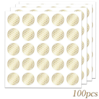 Adesivi Fiore della Vita, Adesivi Fiore della Vita in oro, Adesivi rotondi in PVC autoadesivo, Trasparente cristallino gioielli adesivi, Superficie scintillante per cover di telefono, diari, buste, borracce, valigie, computer