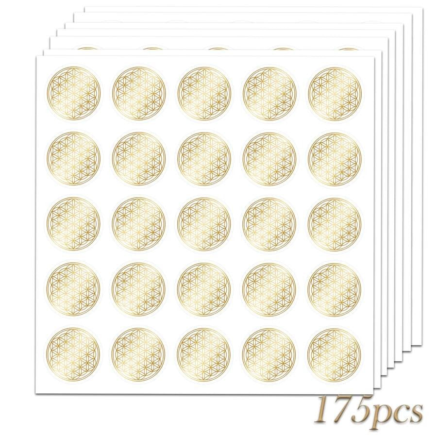 Adesivi Fiore della Vita, Adesivi Fiore della Vita in oro, Adesivi rotondi in PVC autoadesivo, Trasparente cristallino gioielli adesivi, Superficie scintillante per cover di telefono, diari, buste, borracce, valigie, computer