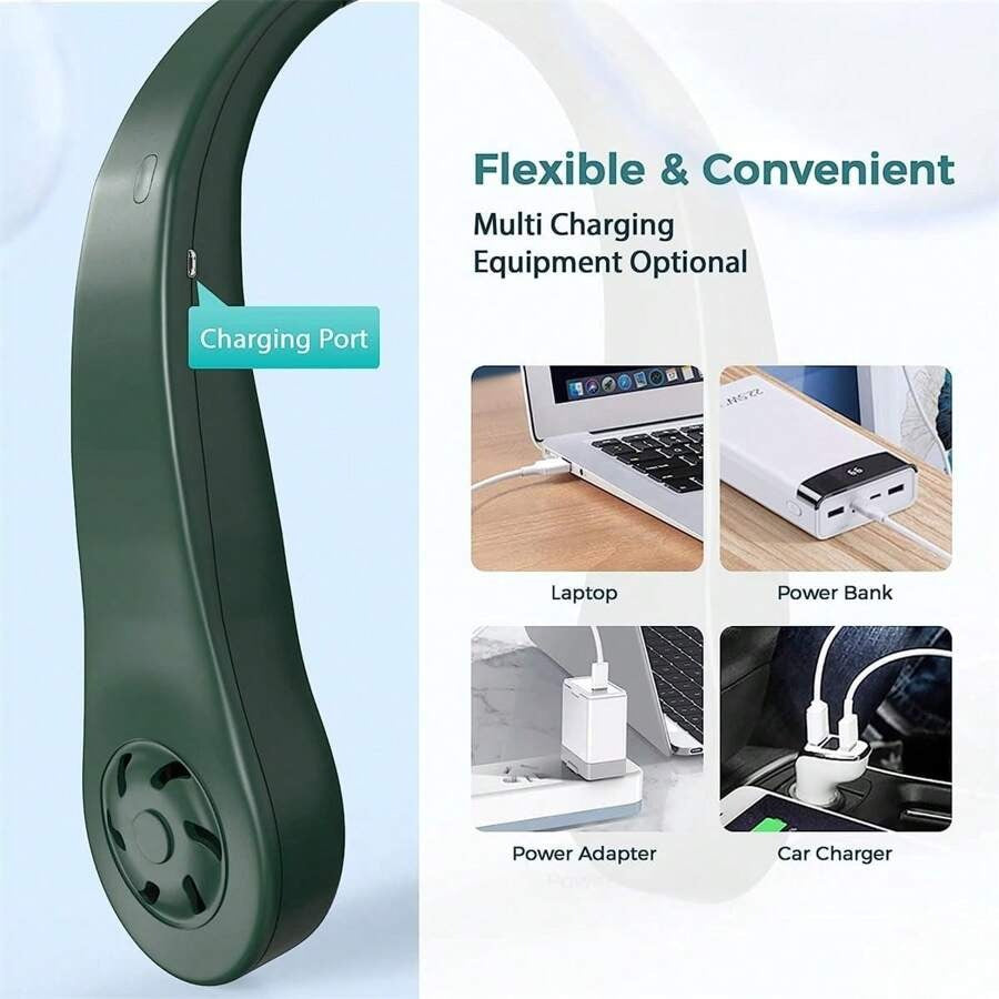 Ventilatore da collo senza mani - Ventilatore indossabile ricaricabile USB a 3 velocità, raffreddatore personale portatile da 800mAh per uso all'aperto/sport/ufficio, funzionamento ultra silenzioso