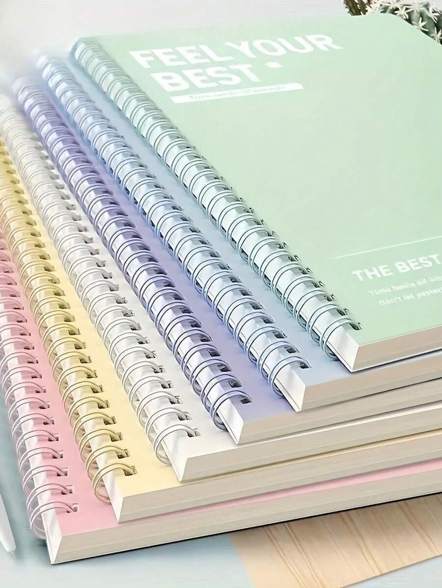Set da 6 quaderni a spirale A5 con citazioni ispiratrici - 60 pagine a righe ciascuno, varietà di colori pastello (verde menta, giallo, viola, rosa, beige, azzurro chiaro)