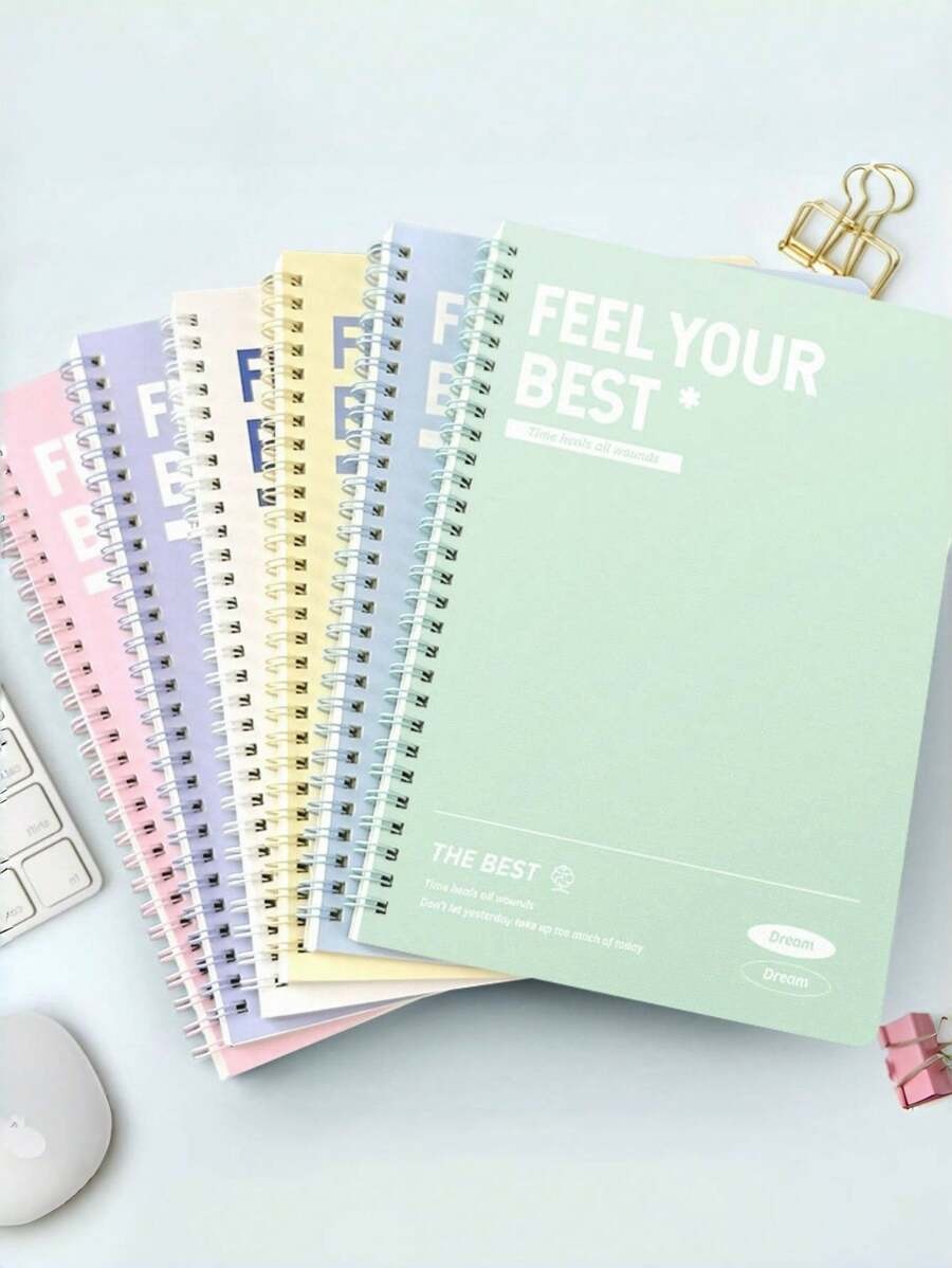 6 blocchi notes A5 a spirale con citazioni ispiratrici - 60 pagine a righe ciascuno, in una varietà di colori pastello (verde menta, giallo, viola, rosa, beige, azzurro chiaro) - carta di alta qualità