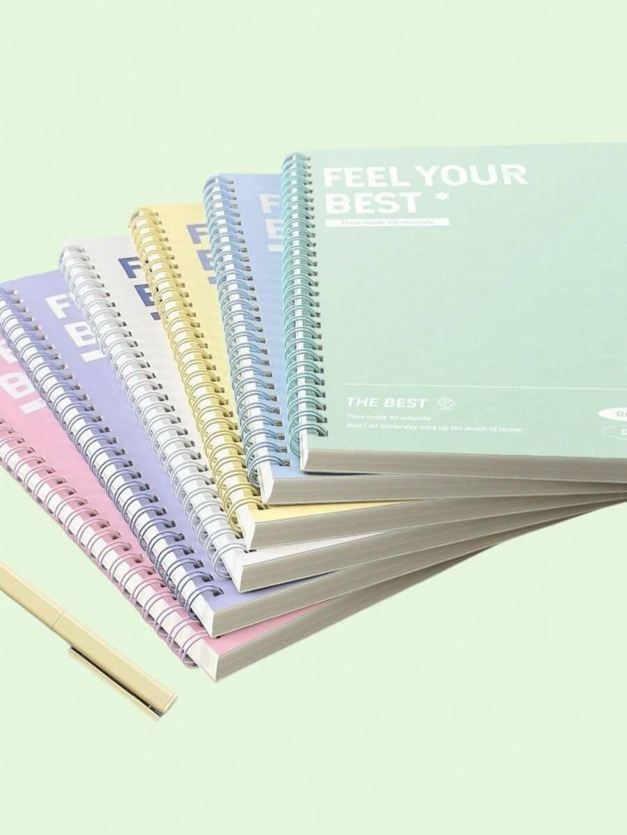 6 blocchi notes A5 a spirale con citazioni ispiratrici - 60 pagine a righe ciascuno, in una varietà di colori pastello (verde menta, giallo, viola, rosa, beige, azzurro chiaro) - carta di alta qualità