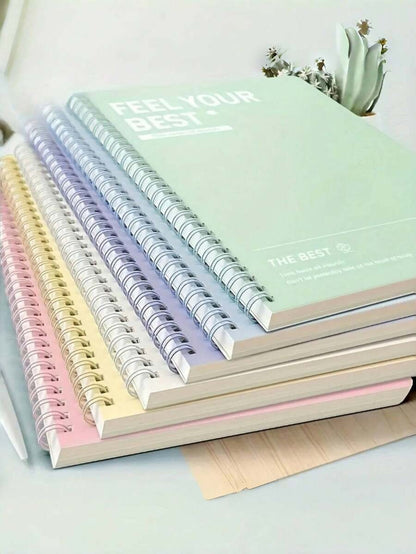 6 blocchi notes A5 a spirale con citazioni ispiratrici - 60 pagine a righe ciascuno, in una varietà di colori pastello (verde menta, giallo, viola, rosa, beige, azzurro chiaro) - carta di alta qualità