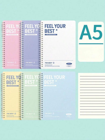 6 blocchi notes A5 a spirale con citazioni ispiratrici - 60 pagine a righe ciascuno, in una varietà di colori pastello (verde menta, giallo, viola, rosa, beige, azzurro chiaro) - carta di alta qualità