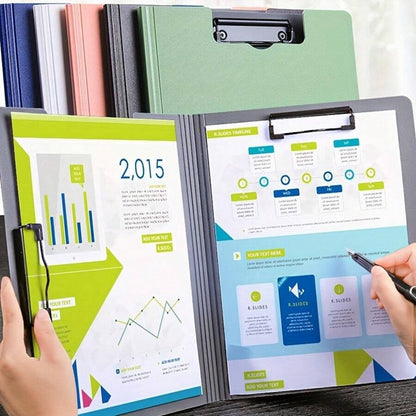 Portablocco con copertina rigida e clip doppie, porta documenti/file/contratti/presentazioni multifunzione portatile A4/A3 per studenti, impiegati, attività commerciali, Back to School