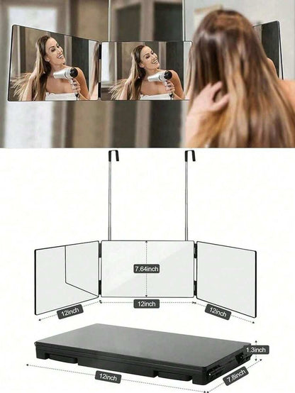 Specchio a 360 gradi, specchio a 3 vie con supporti, specchio cosmetico regolabile per bagno, camera da letto, trucco, doccia, rasatura, acconciatura, taglio