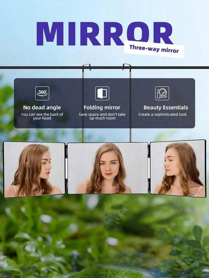 Specchio a 360 gradi, specchio a 3 vie con supporti, specchio cosmetico regolabile per bagno, camera da letto, trucco, doccia, rasatura, acconciatura, taglio