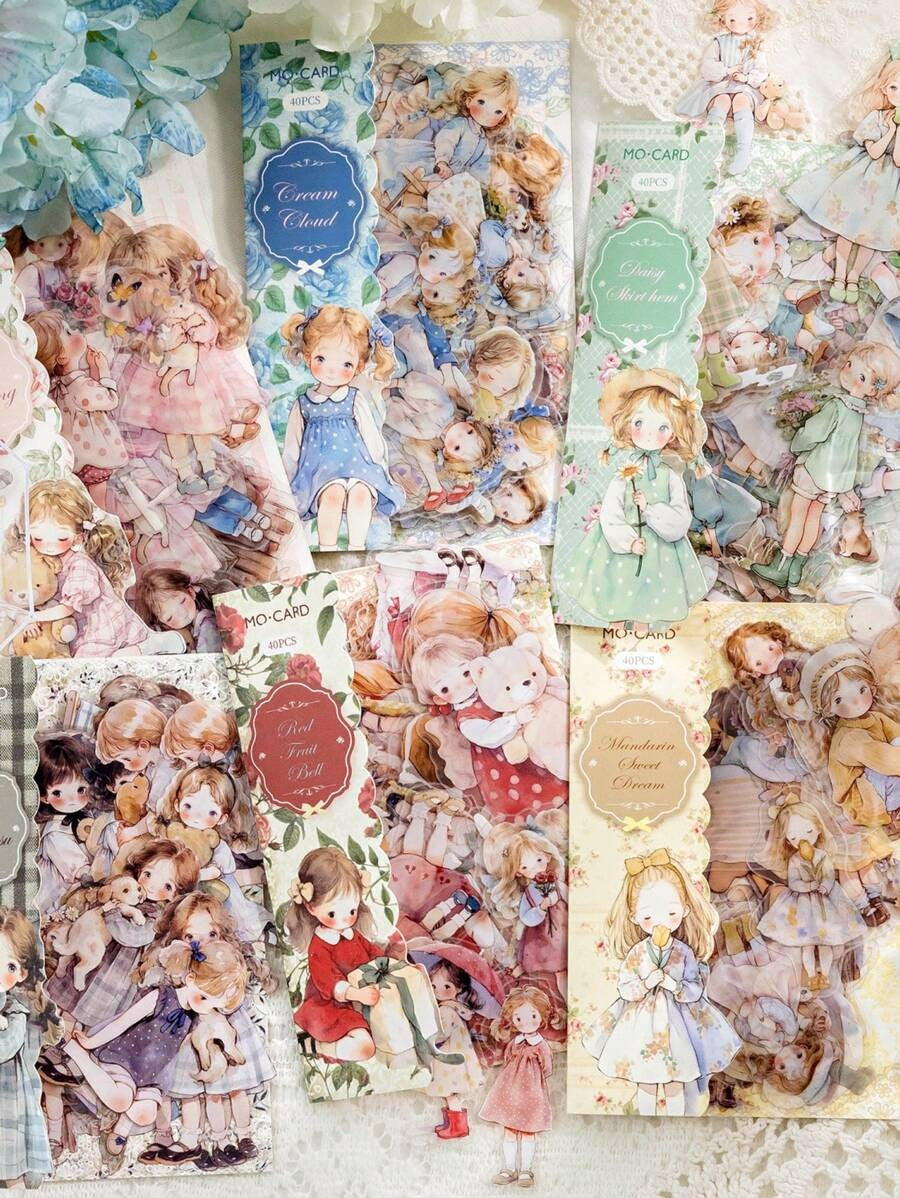 MOCARD 40 pezzi/confezione Adesivi a tema casa delle bambole, arte creativa e estetica, materiale decorativo per scrapbooking DIY, regalo per le vacanze, forniture scolastiche personalizzate per scrapbooking