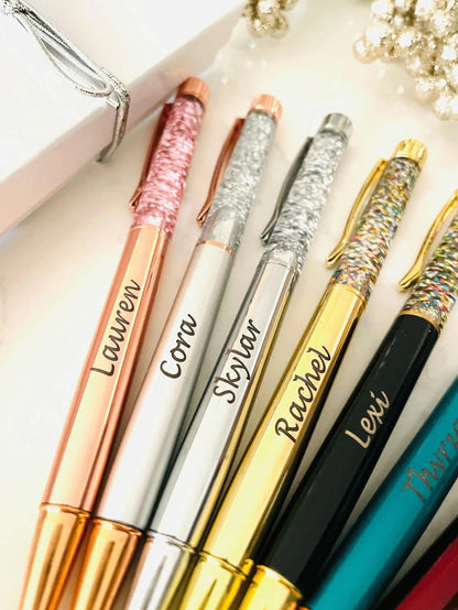 Penna a sfera con liquido glitterato personalizzato con testo/logo, inchiostro a base d'olio, penna di lusso alla moda, adatta come bomboniera per matrimoni, regali per il ritorno a scuola