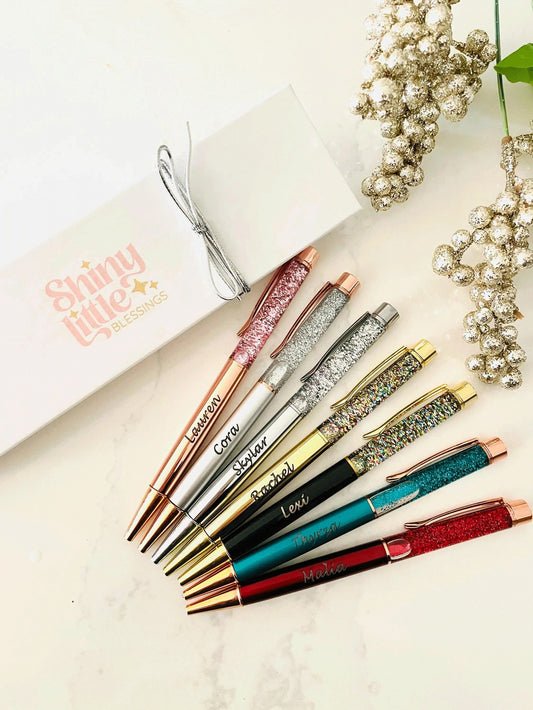 Penna a sfera con liquido glitterato personalizzato con testo/logo, inchiostro a base d'olio, penna di lusso alla moda, adatta come bomboniera per matrimoni, regali per il ritorno a scuola