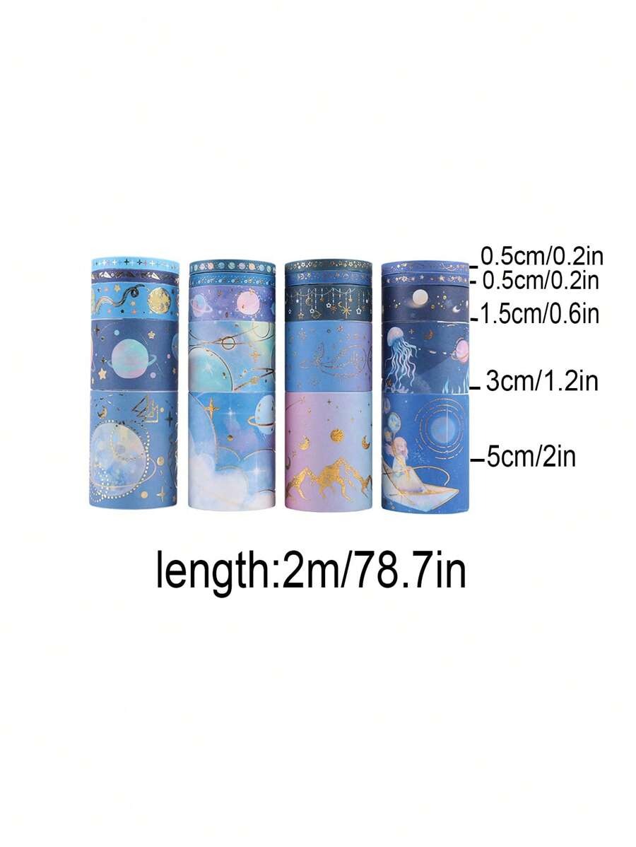 Nastro washi decorativo con cielo stellato bronzato e argentato, tema universo e pianeti, per DIY, decorazioni, diari, scrapbooking