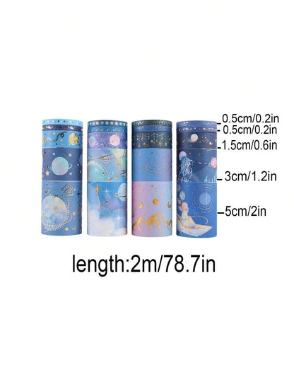 Nastro washi decorativo con cielo stellato bronzato e argentato, tema universo e pianeti, per DIY, decorazioni, diari, scrapbooking