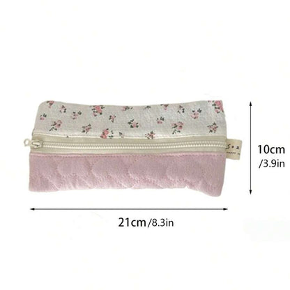 Astuccio per matite con delicati fiori piccoli, borsa portaoggetti carina e portatile in stile coreano (in materiale tessile, adatto per uso quotidiano e scolastico)