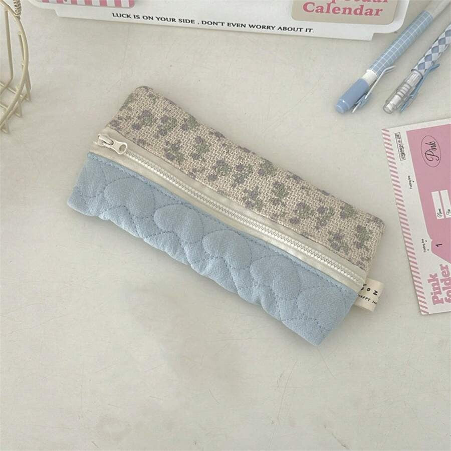 Astuccio per matite con delicati fiori piccoli, borsa portaoggetti carina e portatile in stile coreano (in materiale tessile, adatto per uso quotidiano e scolastico)