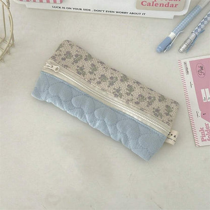Astuccio per matite con delicati fiori piccoli, borsa portaoggetti carina e portatile in stile coreano (in materiale tessile, adatto per uso quotidiano e scolastico)