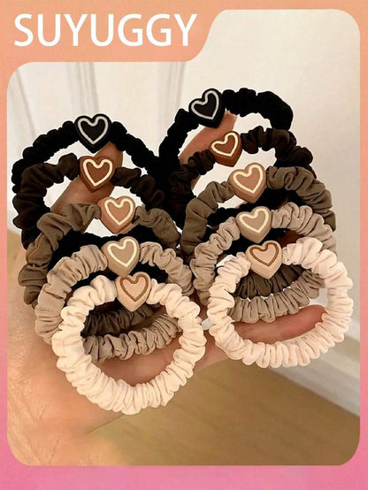 5/10 pezzi Nuovi fermagli per capelli a forma di fiocco in colore caffè, elastici per capelli con ciondolo a forma di cuore