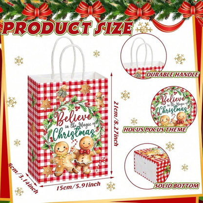 Sacchetti regalo di biscotti di panpepato natalizi - Sacchetti di carta per dolcetti natalizi con manici, per decorazioni per feste di Natale e forniture per vacanze, feste di compleanno, matrimoni, regali di Natale, decorazioni natalizie