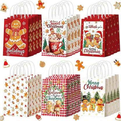 Sacchetti regalo di biscotti di panpepato natalizi - Sacchetti di carta per dolcetti natalizi con manici, per decorazioni per feste di Natale e forniture per vacanze, feste di compleanno, matrimoni, regali di Natale, decorazioni natalizie