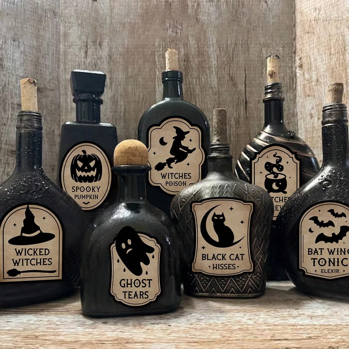 Etichette per bottiglie di vino per Ognissanti, etichette per vino, adesivi per etichette di bottiglie di pozioni magiche, decalcomanie per bottiglie di pozioni