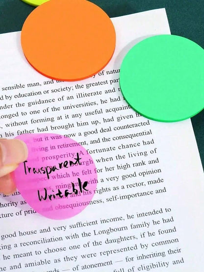 Adesivi rotondi e impermeabili di colore casuale, trasparenti e semi-trasparenti, segnalibri e note adesive per forniture per ufficio e scuola, per il ritorno a scuola