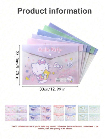 Borse portadocumenti A4 in plastica ABS rinforzata e impermeabile con anelli, con motivi di Hello Kitty, Kuromi, Cinnamoroll, My Melody, adatte per organizzare articoli di cartoleria e documenti