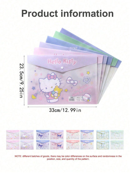 Borse portadocumenti A4 in plastica ABS rinforzata e impermeabile con anelli, con motivi di Hello Kitty, Kuromi, Cinnamoroll, My Melody, adatte per organizzare articoli di cartoleria e documenti