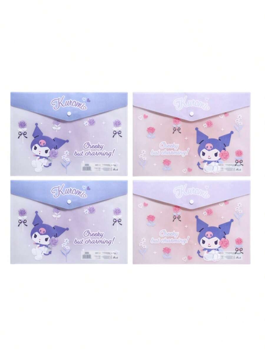 Borse portadocumenti A4 in plastica ABS rinforzata e impermeabile con anelli, con motivi di Hello Kitty, Kuromi, Cinnamoroll, My Melody, adatte per organizzare articoli di cartoleria e documenti