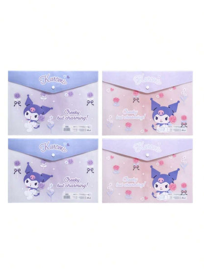 Borse portadocumenti A4 in plastica ABS rinforzata e impermeabile con anelli, con motivi di Hello Kitty, Kuromi, Cinnamoroll, My Melody, adatte per organizzare articoli di cartoleria e documenti