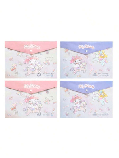 Borse portadocumenti A4 in plastica ABS rinforzata e impermeabile con anelli, con motivi di Hello Kitty, Kuromi, Cinnamoroll, My Melody, adatte per organizzare articoli di cartoleria e documenti