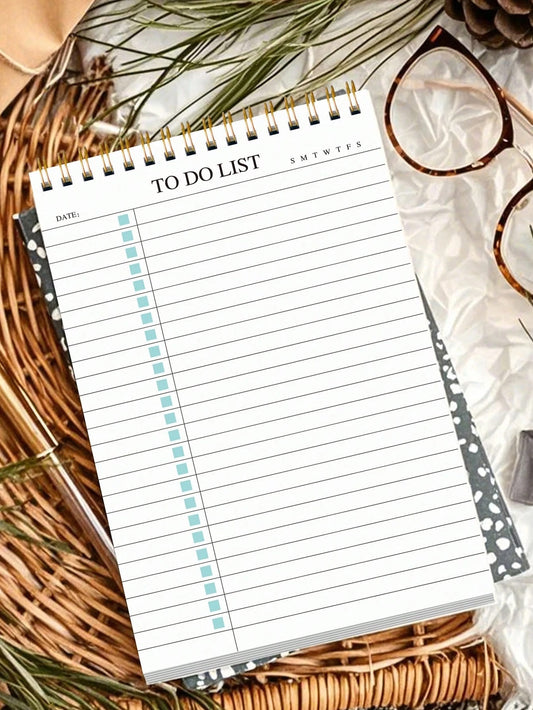 Pianificatore giornaliero minimalista con lista delle cose da fare, + 3 adesivi, quaderno a spirale non datato formato A5 con layout semplice a caselle di controllo, tracker settimanale e sezione per la data, ideale per scuola