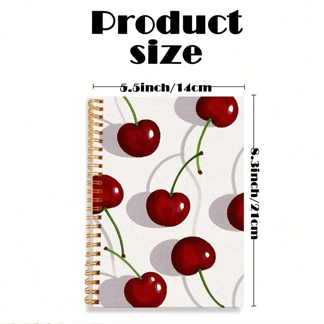 Quaderno carino con fiocco a forma di ciliegia - Rosso, a righe, 50 pagine, 14x21cm, perfetto per lavoro, scuola, regali per donne - 14x21cm, 50 pagine - Quaderno a spirale 50 fogli 100 pagine