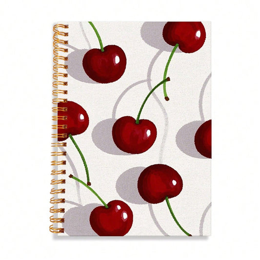 Quaderno carino con fiocco a forma di ciliegia - Rosso, a righe, 50 pagine, 14x21cm, perfetto per lavoro, scuola, regali per donne - 14x21cm, 50 pagine - Quaderno a spirale 50 fogli 100 pagine