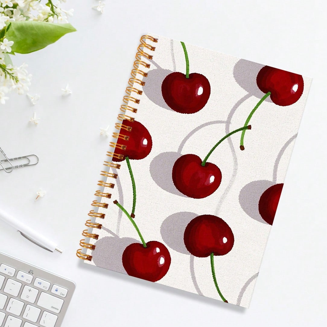 Quaderno carino con fiocco a forma di ciliegia - Rosso, a righe, 50 pagine, 14x21cm, perfetto per lavoro, scuola, regali per donne - 14x21cm, 50 pagine - Quaderno a spirale 50 fogli 100 pagine