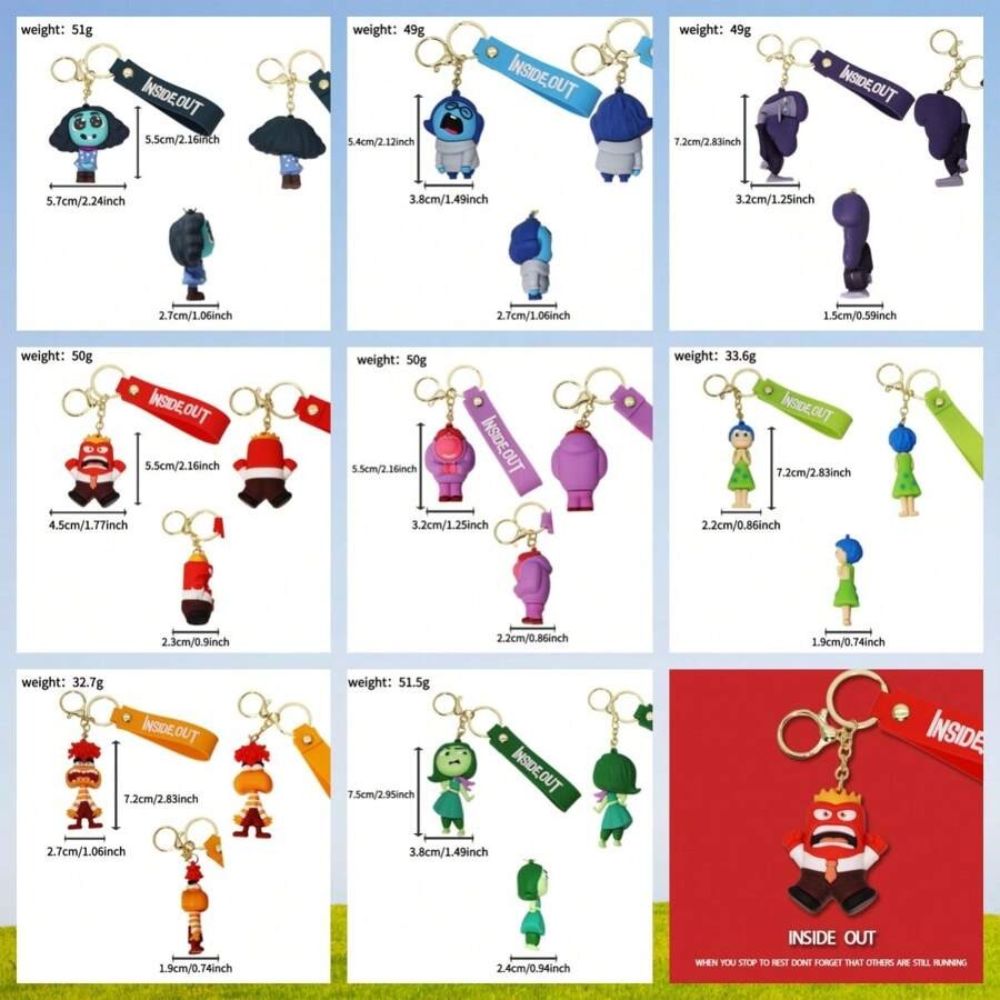 Portachiavi in stile cartone animato in silicone a rovescio, con design a emozione triste, colori vivaci, portachiavi che esprime emozioni