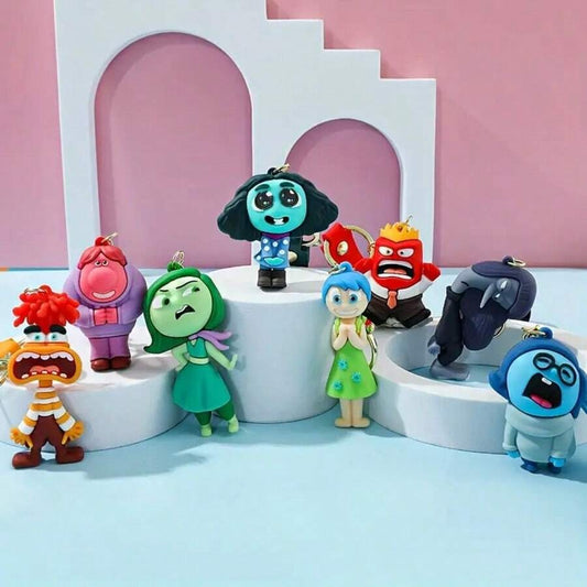 Portachiavi in stile cartone animato in silicone a rovescio, con design a emozione triste, colori vivaci, portachiavi che esprime emozioni