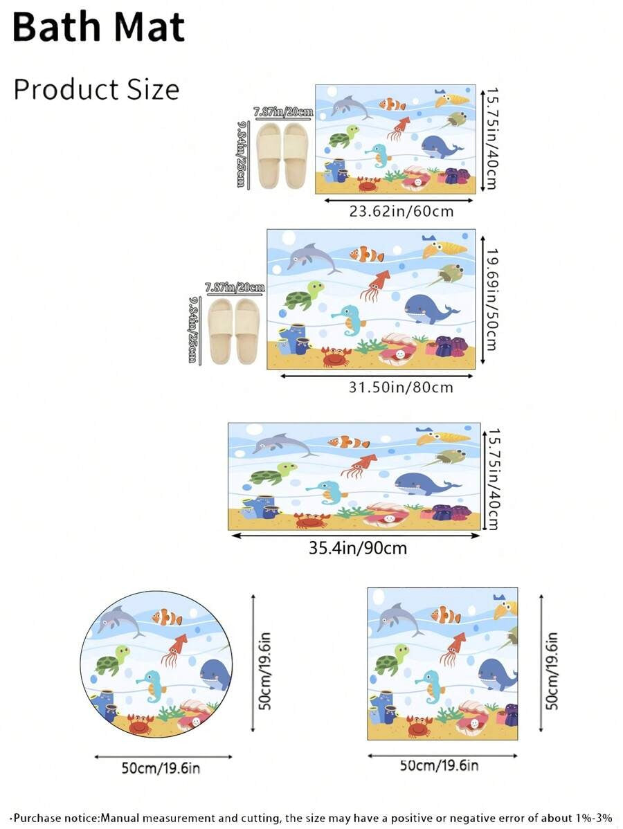Tappetino da bagno in materiale PVC plastico, con motivi di animali subacquei tra cui delfino, pesce pagliaccio, polpo, balena, tartaruga, cavalluccio marino, granchio, conchiglia, corallo e leone marino