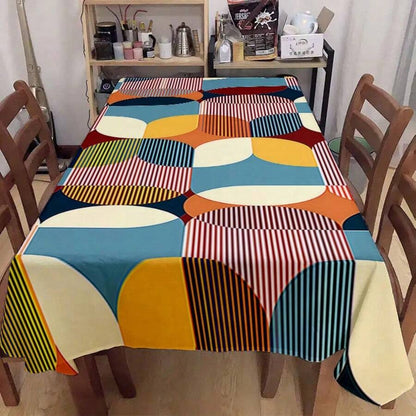 Tovaglia rettangolare in stile nordico con stampa geometrica - blu vibrante, arancione e beige, in poliestere, per sala da pranzo, tavolino da caffè e decorazione per feste, decorazione da tavolo