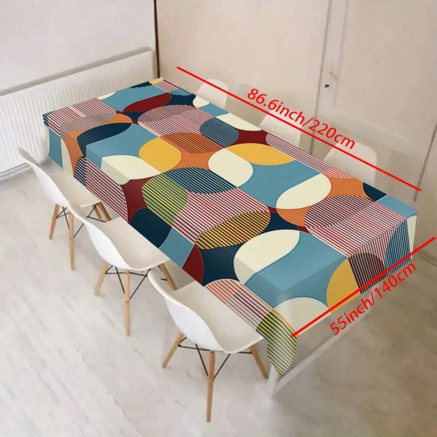 Tovaglia rettangolare in stile nordico con stampa geometrica - blu vibrante, arancione e beige, in poliestere, per sala da pranzo, tavolino da caffè e decorazione per feste, decorazione da tavolo
