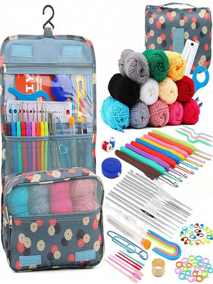 Set all'uncinetto, 108 pezzi Kit di avviamento all'uncinetto fai-da-te con tutti i materiali, set portatile di attrezzi per lavorare a maglia con filati, attrezzi di base per uncinetto fai-da-te con filati, kit per hobby creativi