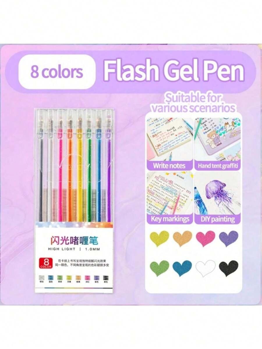 Penna gel glitterata con 8/12/18/24/36/48 colori, evidenziatore fluorescente, manuale, glitter luminescenti speciali, glitter, cristalli, sabbia mobile, penne gel color madreperlato