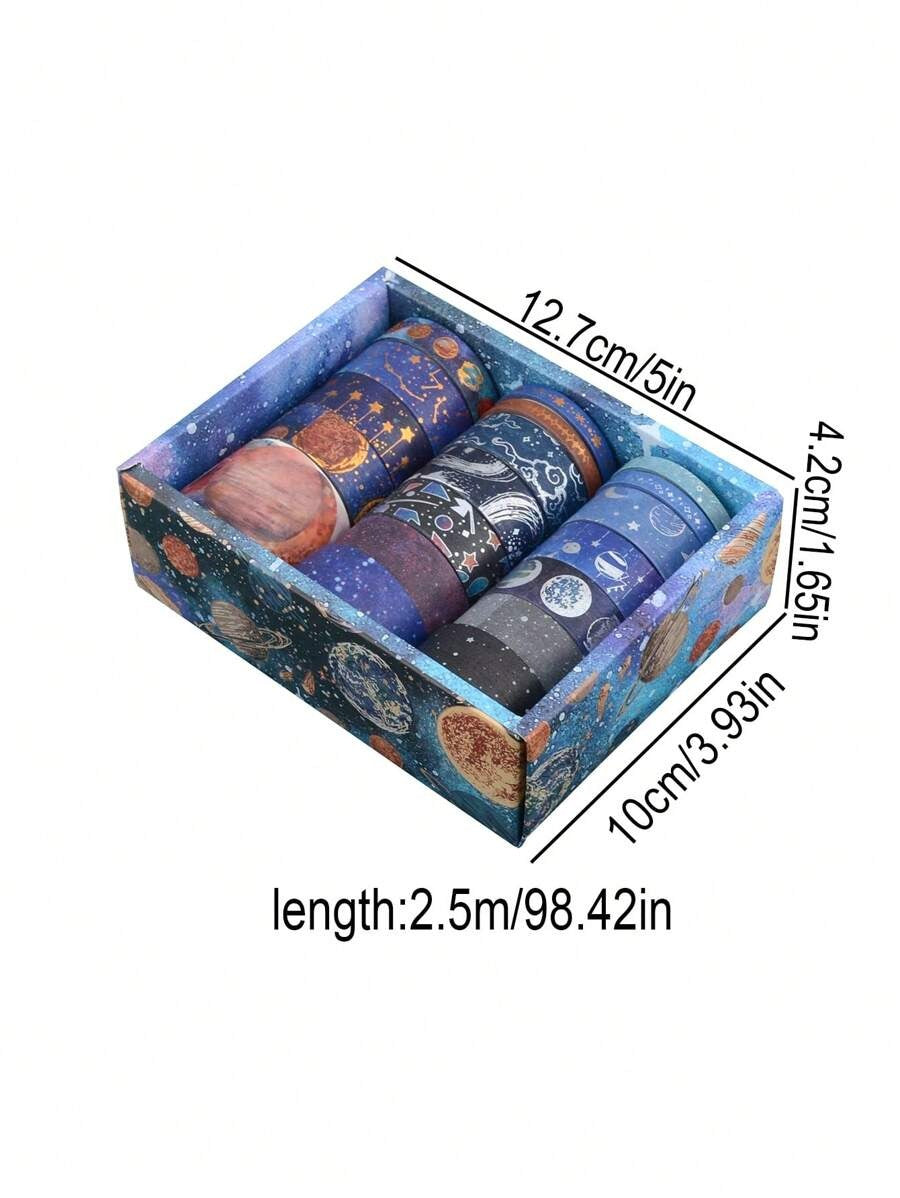 Nastro washi decorativo con cielo stellato bronzato e argentato, tema universo e pianeti, per DIY, decorazioni, diari, scrapbooking