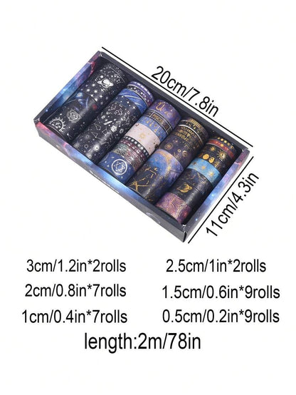 Nastro washi decorativo con cielo stellato bronzato e argentato, tema universo e pianeti, per DIY, decorazioni, diari, scrapbooking